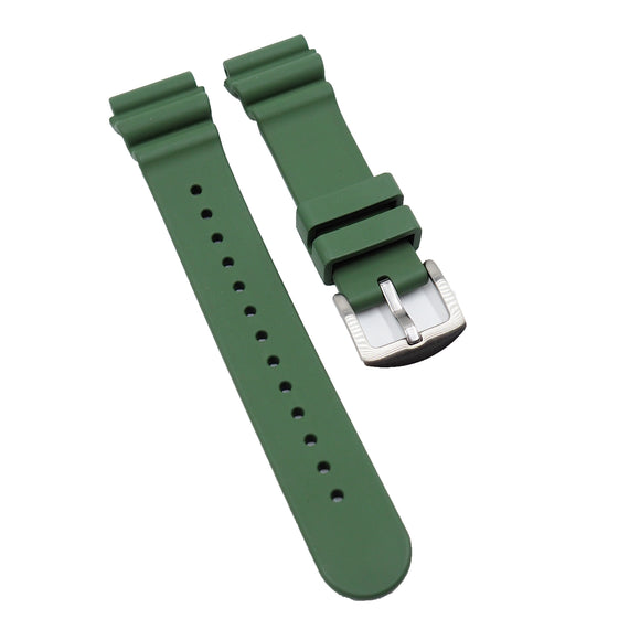 20mm, 22mm Wave Pattern Olive Green FKM Rubber Watch Strap For Seiko