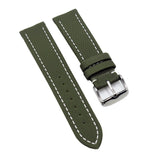 22mm Juniper Green Nylon Watch Strap, White Stitching For Breitling