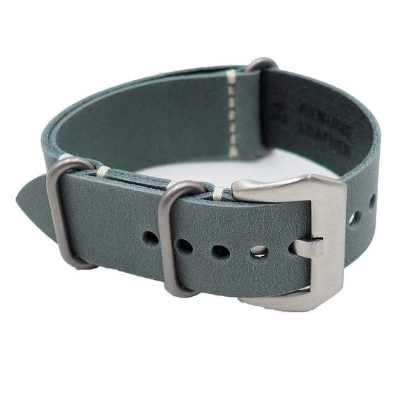24mm, 26mm Military Style Stone Blue Calf Leather Watch Strap