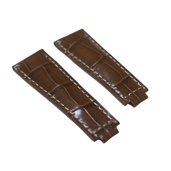 20mm Caramel Brown Alligator Leather Watch Strap, Cream Stitching For Rolex