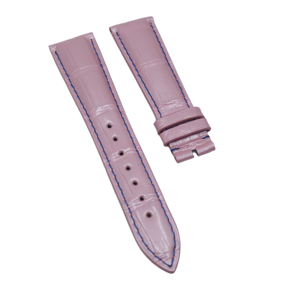 18mm, 19mm, 20mm, 21mm, 22mm Pink Alligator Leather Watch Strap, Blue Stitching