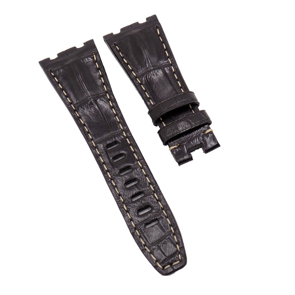 28mm Dark Brown Alligator Leather Watch Strap, Cream Stitching For Audemars Piguet Royal Oak Offshore 26470 Series