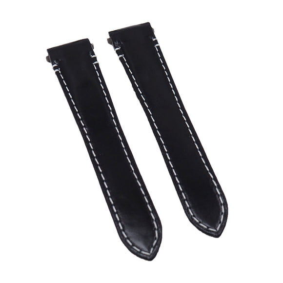 18mm, 21mm Black Cordovan Leather Watch Strap, White Stitching For Cartier Santos Model, Quick Release