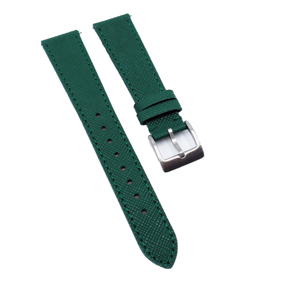 18mm - 24mm Green Saffiano Leather Watch Strap, Quick Release Spring Bars