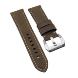 24mm, 26mm Coffee Brown Matte Calf Leather Watch Strap For Panerai, Two Length Size