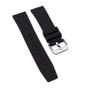 22mm Nylon Grain Black FKM Rubber Watch Strap, Quick Release Spring Bars