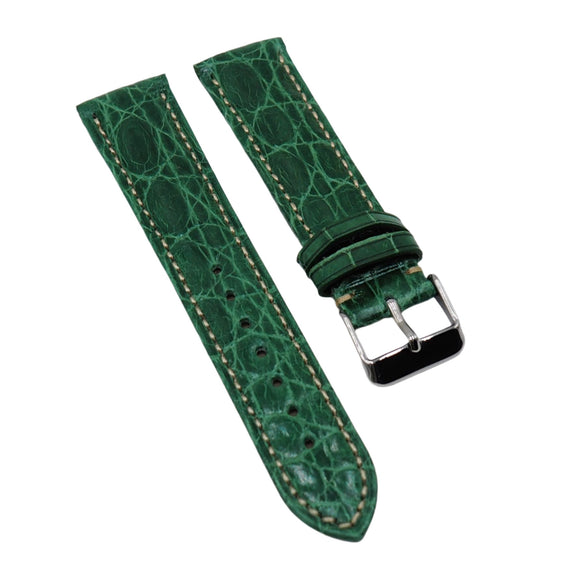 20mm Green Alligator Leather Watch Strap, Cream Stitching