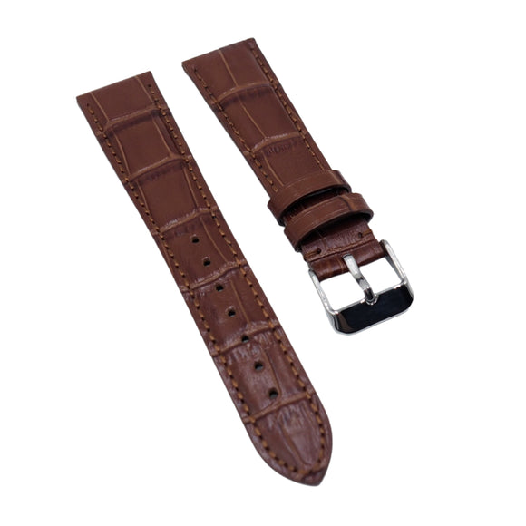 18mm, 19mm, 20mm, 22mm Brown Alligator Embossed Calf Leather Signature Strap