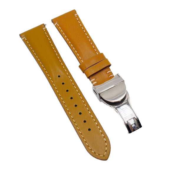 20mm, 22mm Ocher Orange Calf Leather Watch Strap, Padded For Tudor Black Bay