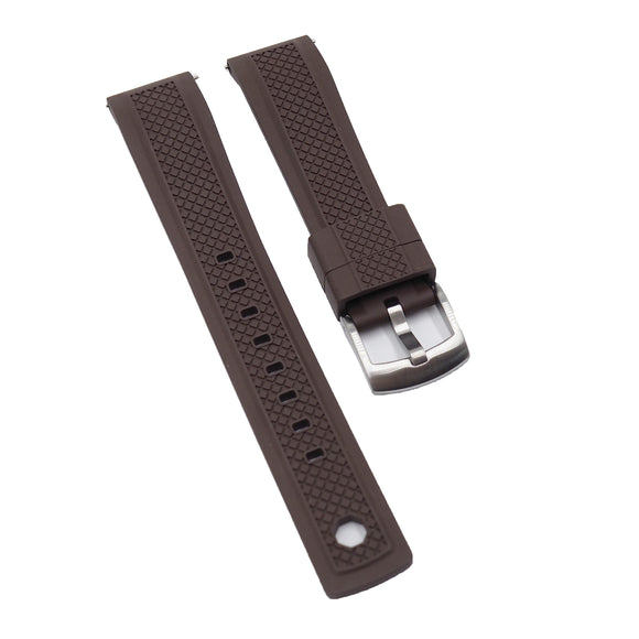 20mm, 22mm Mini Square Pattern Brown FKM Rubber Watch Strap, Quick Release Spring Bars & Tail Lock Mechanism