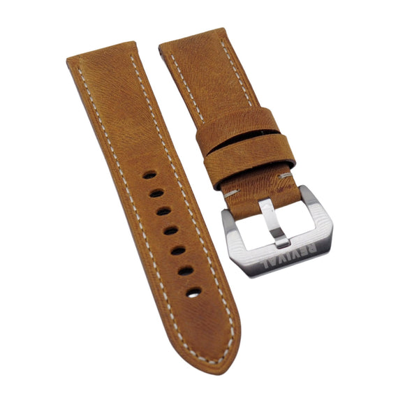 24mm, 26mm Cider Orange Italy Calf Leather Watch Strap For Panerai