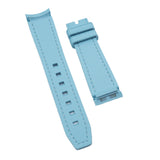 20mm Curved End Nylon Grain Coral Blue Rubber Watch Strap w/ White Stitching For Rolex, Omega and MoonSwatch