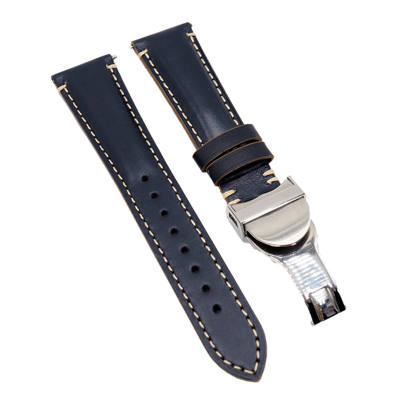 20mm, 22mm Navy Blue Calf Leather Watch Strap, Padded For Tudor Black Bay
