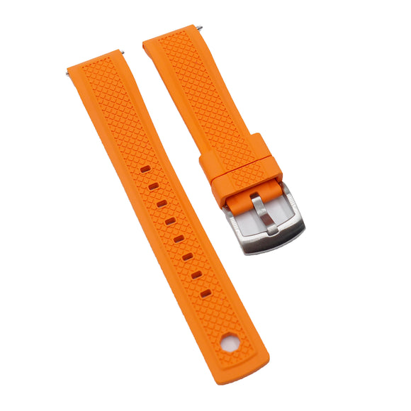 20mm, 22mm Mini Square Pattern Orange FKM Rubber Watch Strap, Quick Release Spring Bars & Tail Lock Mechanism