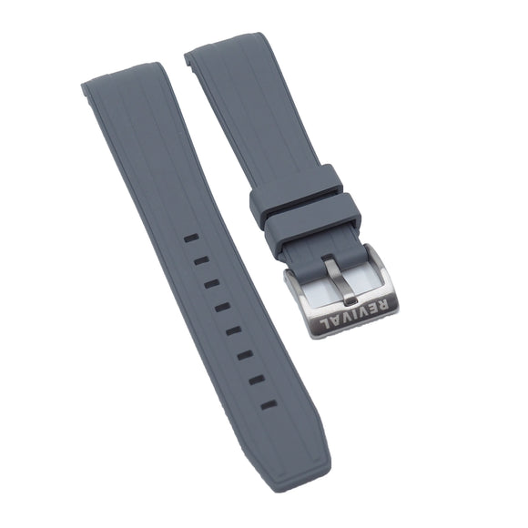 21mm Curved End Gray FKM Rubber Watch Strap, Double Ladder Pattern For Rolex and Omega