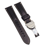 20mm, 22mm Black Calf Leather Watch Strap, Padded For Tudor Black Bay