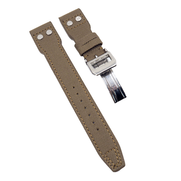 22mm Pilot Style Peanut Brown Nylon Watch Strap For IWC, Rivet Lug, Semi Square Tail