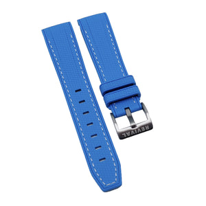 20mm Curved End Nylon Grain Blue Rubber Watch Strap w/ White Stitching For Rolex, Omega and MoonSwatch