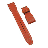22mm Big Pilot Style Orange Alligator Leather Watch Strap For IWC, Cream Stitching, Rivet Lug, Semi Square Tail