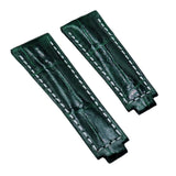 20mm Dark Forest Green Alligator Leather Watch Strap, White Stitching For Rolex