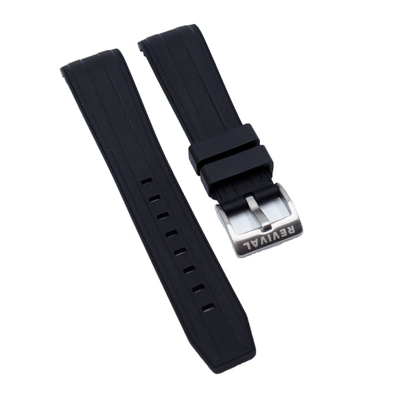 21mm Curved End Black FKM Rubber Watch Strap, Double Ladder Pattern For Rolex and Omega