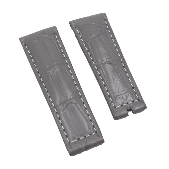 20mm Semi-Mat Dove Grey Alligator Leather Watch Strap For Rolex