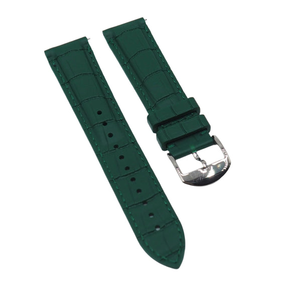 20mm, 21mm, 22mm Green Alligator-Embossed Rubber Watch Strap, Quick Release Spring Bars