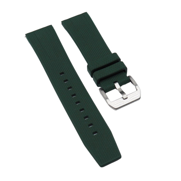 22mm Nylon Grain Blackish Green FKM Rubber Watch Strap, Quick Release Spring Bars