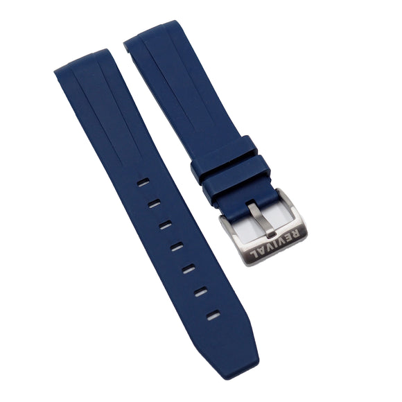 20mm Curved End Navy Blue Vulcanized FKM Rubber Watch Strap For Rolex, Omega and MoonSwatch