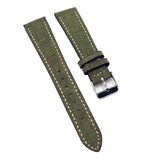 18mm, 19mm, 20mm Army Green Canvas Watch Strap, Cream Stitching