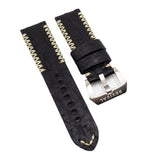 24mm Black Ostrich Leather Watch Strap For Panerai, M Pattern Stitching