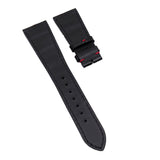 24mm Black Calf Leather Watch Strap, Red Stitching For Tudor Fastrider Black Shield