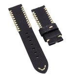 24mm Black Ostrich Leather Watch Strap For Panerai, M Pattern Stitching