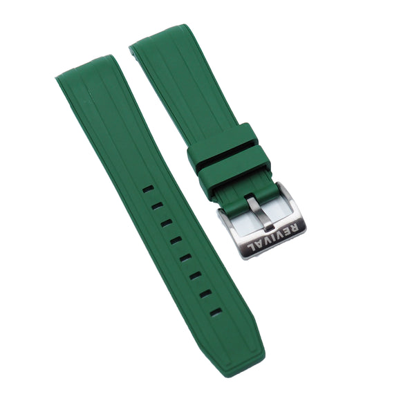 21mm Curved End Green FKM Rubber Watch Strap, Double Ladder Pattern For Rolex and Omega