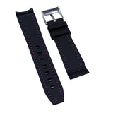 20mm Curved End Nylon Grain Black Rubber Watch Strap, Pink Stitching For Rolex, Omega and MoonSwatch