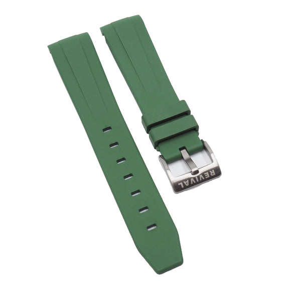 20mm Curved End Olive Green Vulcanized FKM Rubber Watch Strap For Rolex, Omega and MoonSwatch