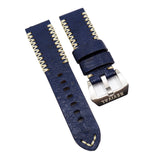 24mm Space Blue Ostrich Leather Watch Strap For Panerai, M Pattern Stitching