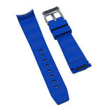 21mm Curved End Blue FKM Rubber Watch Strap, Double Ladder Pattern For Rolex and Omega