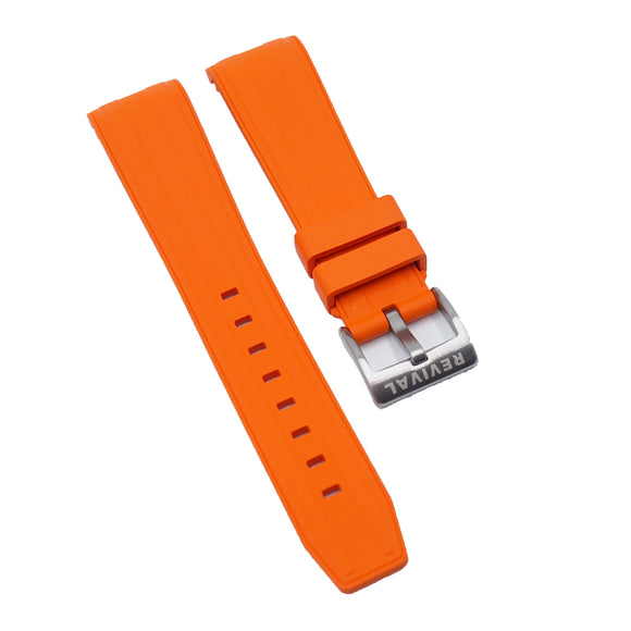 21mm Curved End Orange FKM Rubber Watch Strap, Double Ladder Pattern For Rolex and Omega