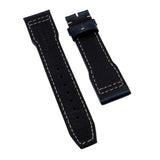 20mm, 21mm Pilot Style Aegean Blue Italian Calf Leather Watch Strap For IWC, Cream Stitching, Semi Square Tail