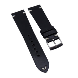 20mm, 22mm Vintage Style Black Chromexcel Horween Leather Watch Strap