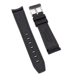 20mm Curved End Nylon Grain Black Rubber Watch Strap, Green Stitching For Rolex, Omega and MoonSwatch