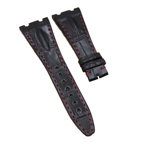 28mm Black Alligator Leather Watch Strap, Red Stitching For Audemars Piguet Royal Oak Offshore