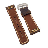 28mm Deep Brown Matte Calf Leather Watch Strap For SevenFriday, Yellow Gold Stitching