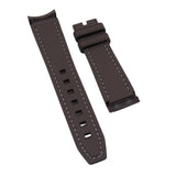 20mm Curved End Nylon Grain Brown Rubber Watch Strap w/ White Stitching For Rolex, Omega and MoonSwatch