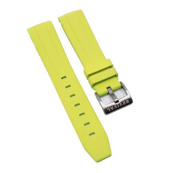 20mm Curved End Lemon Yellow Vulcanized FKM Rubber Watch Strap For Rolex, Omega and MoonSwatch