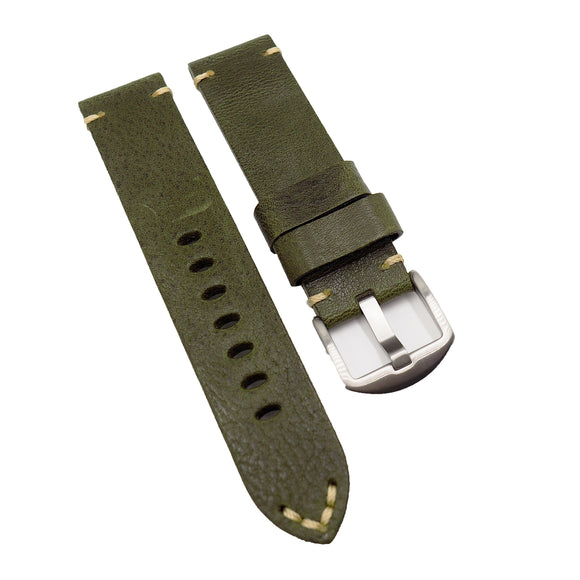20mm, 22mm Vintage Style Olive Green Calf Leather Watch Strap