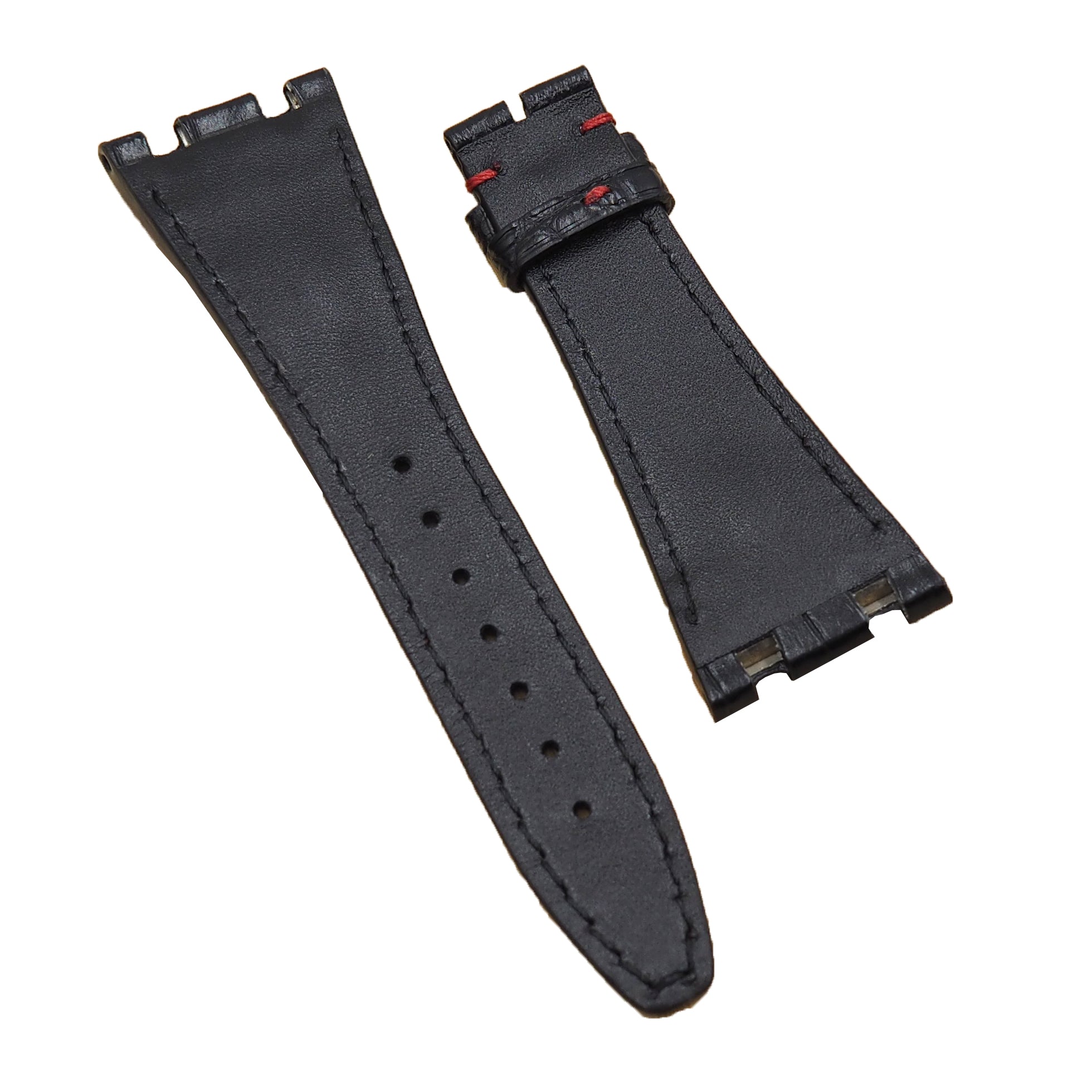 【未開封品】Audemars Piguet ブラックレザー 時計バンド 28mm Black Alligator Leather Watch Strap, Red Stitching For
