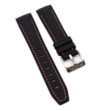 20mm Curved End Nylon Grain Black Rubber Watch Strap, Orange Stitching For Rolex, Omega and MoonSwatch