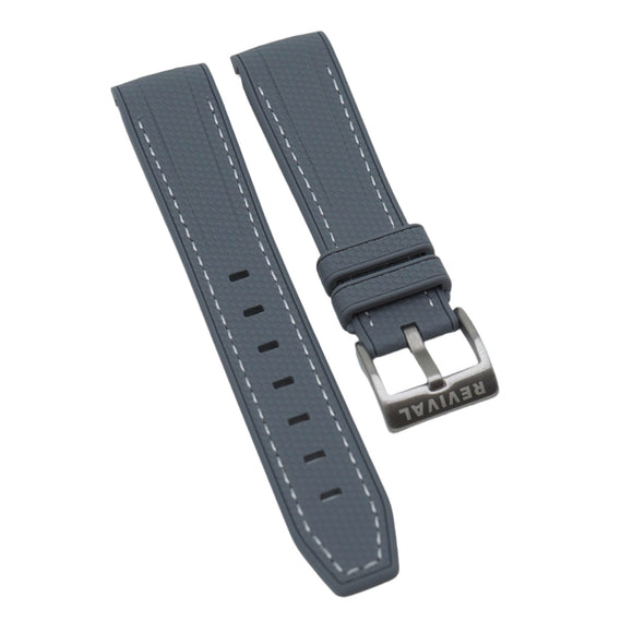 20mm Curved End Nylon Grain Gray Rubber Watch Strap w/ White Stitching For Rolex, Omega and MoonSwatch